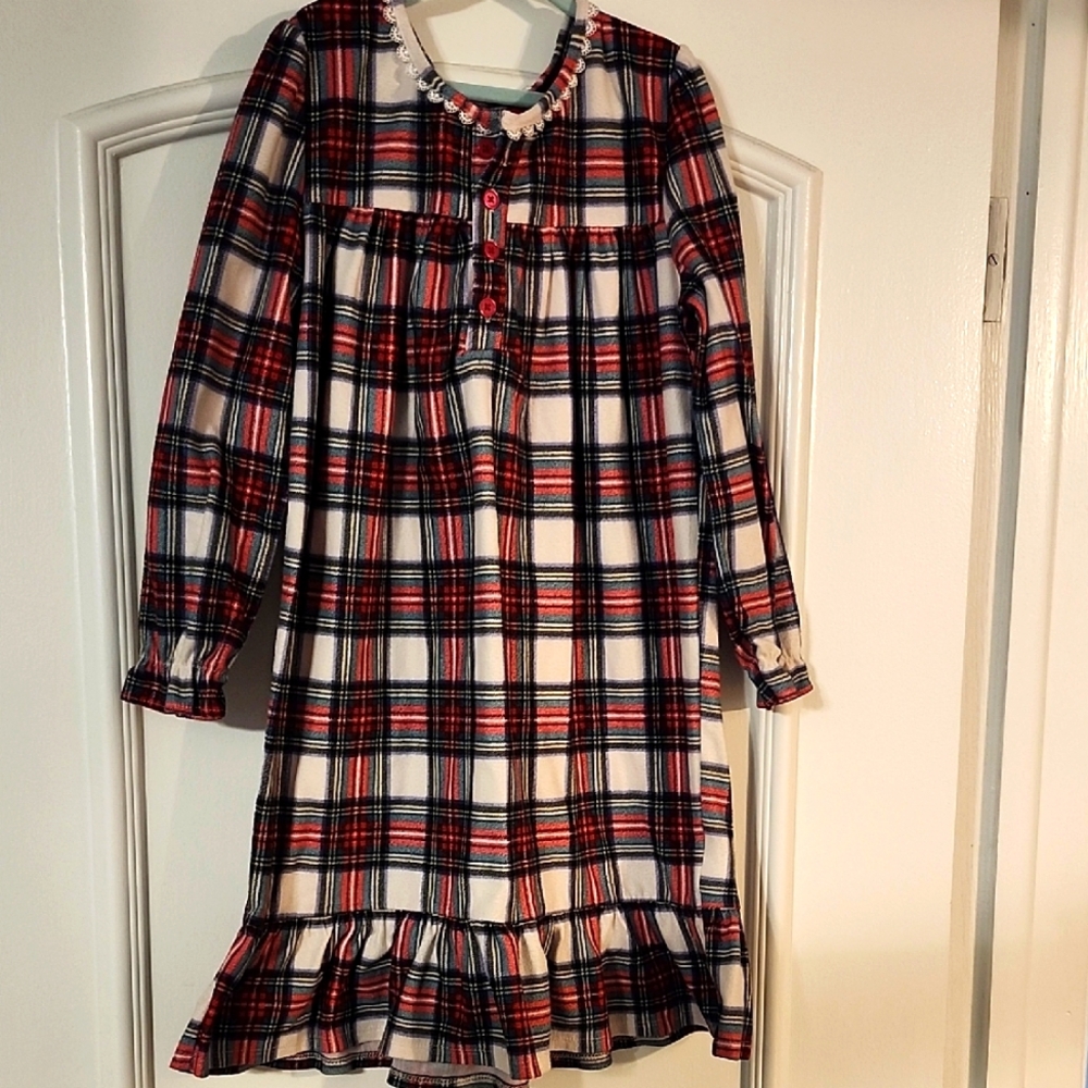 Macy's Red and Blue Plaid Kids Nightgown Christmas Pajamas Size 6/7